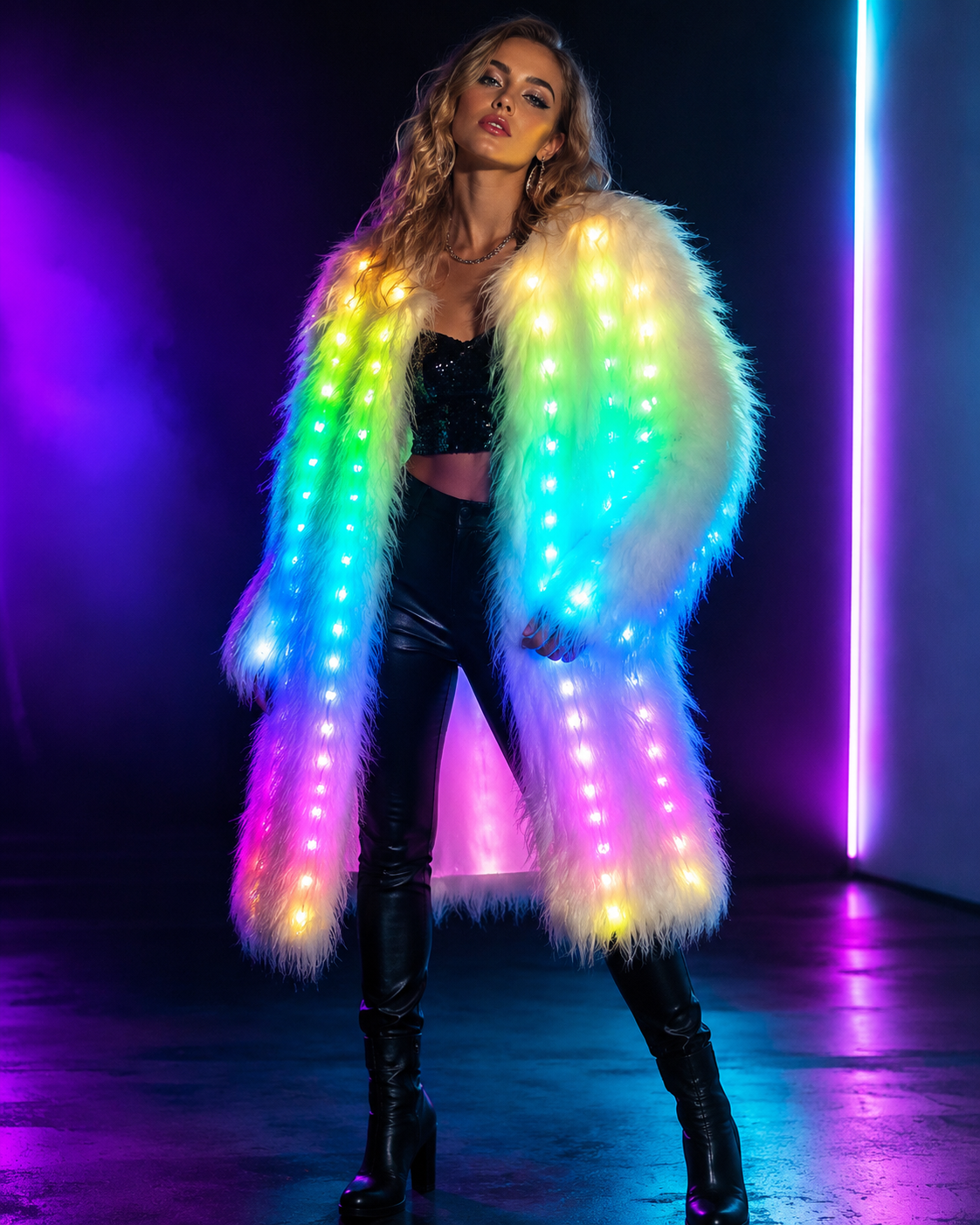 Glow Angel LED Kunstfellmantel
