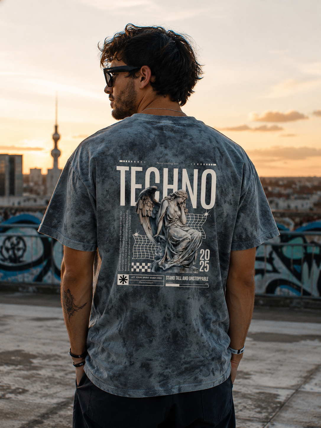 Techno Angel Tie Dye T-Shirt | Festival Shirt mit Rückenprint