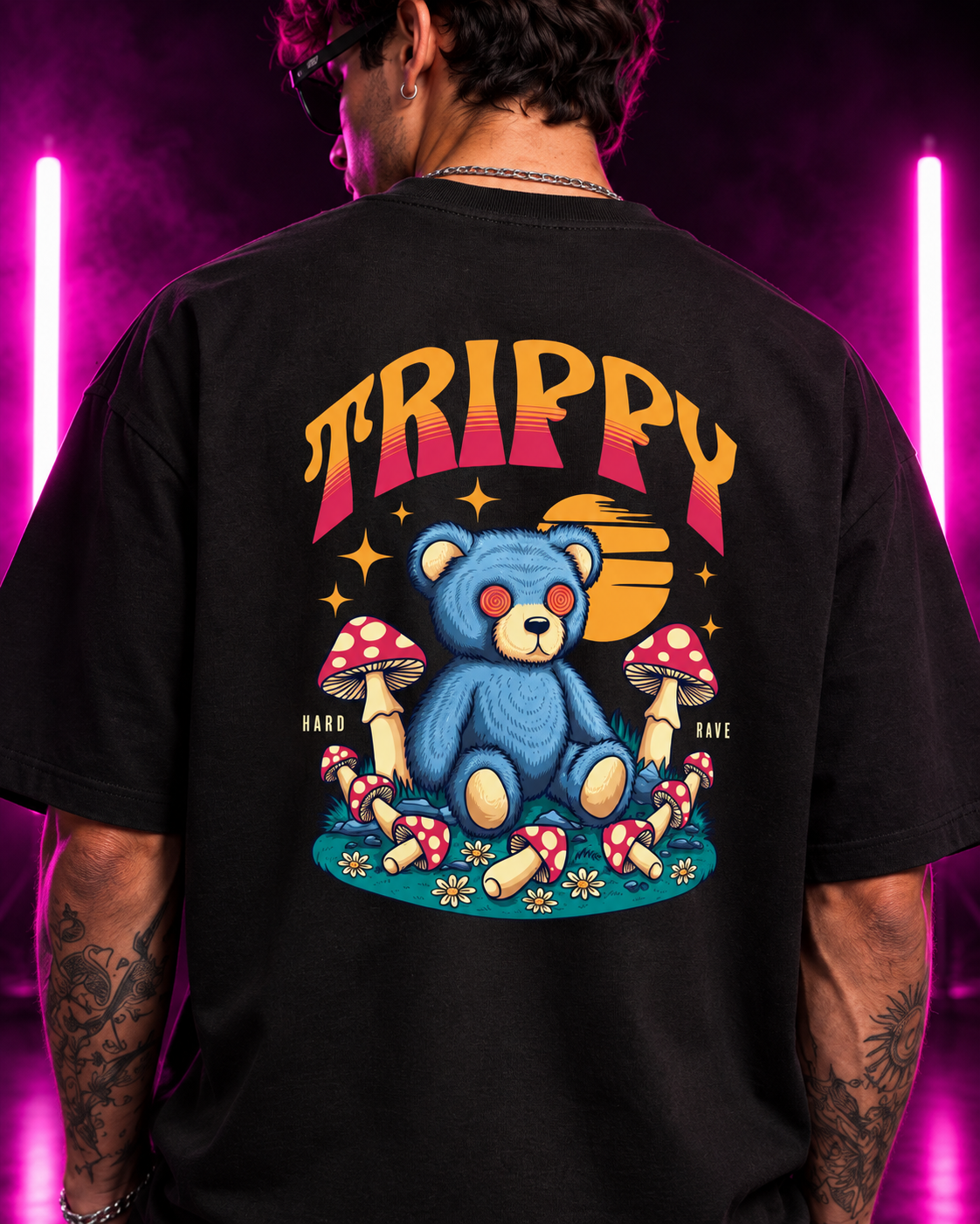Trippy Bear Heavy Oversize Rave Shirt 240 GSM