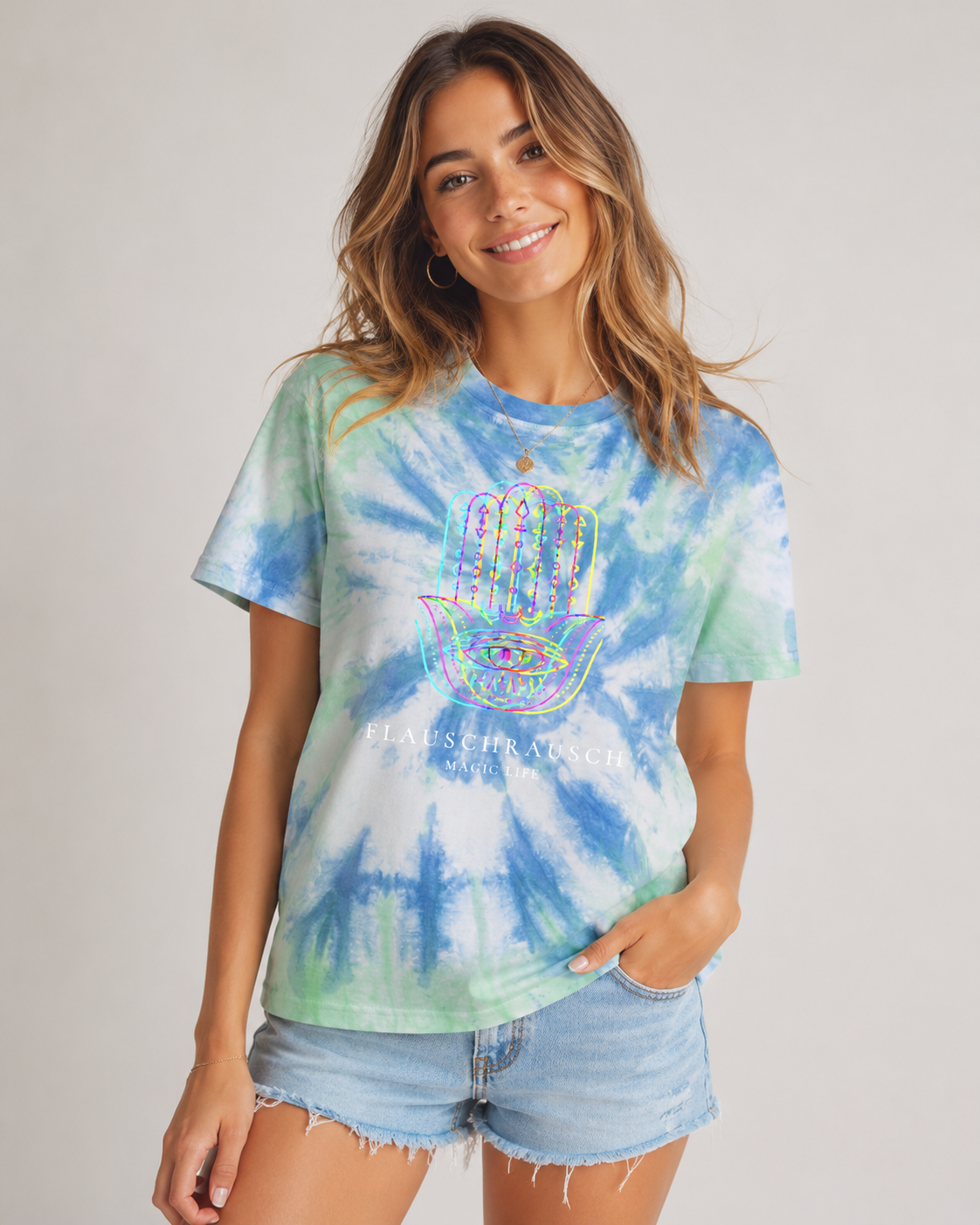 Flauschrausch Magic Life Tie Dye Shirt mit Hamsa Print