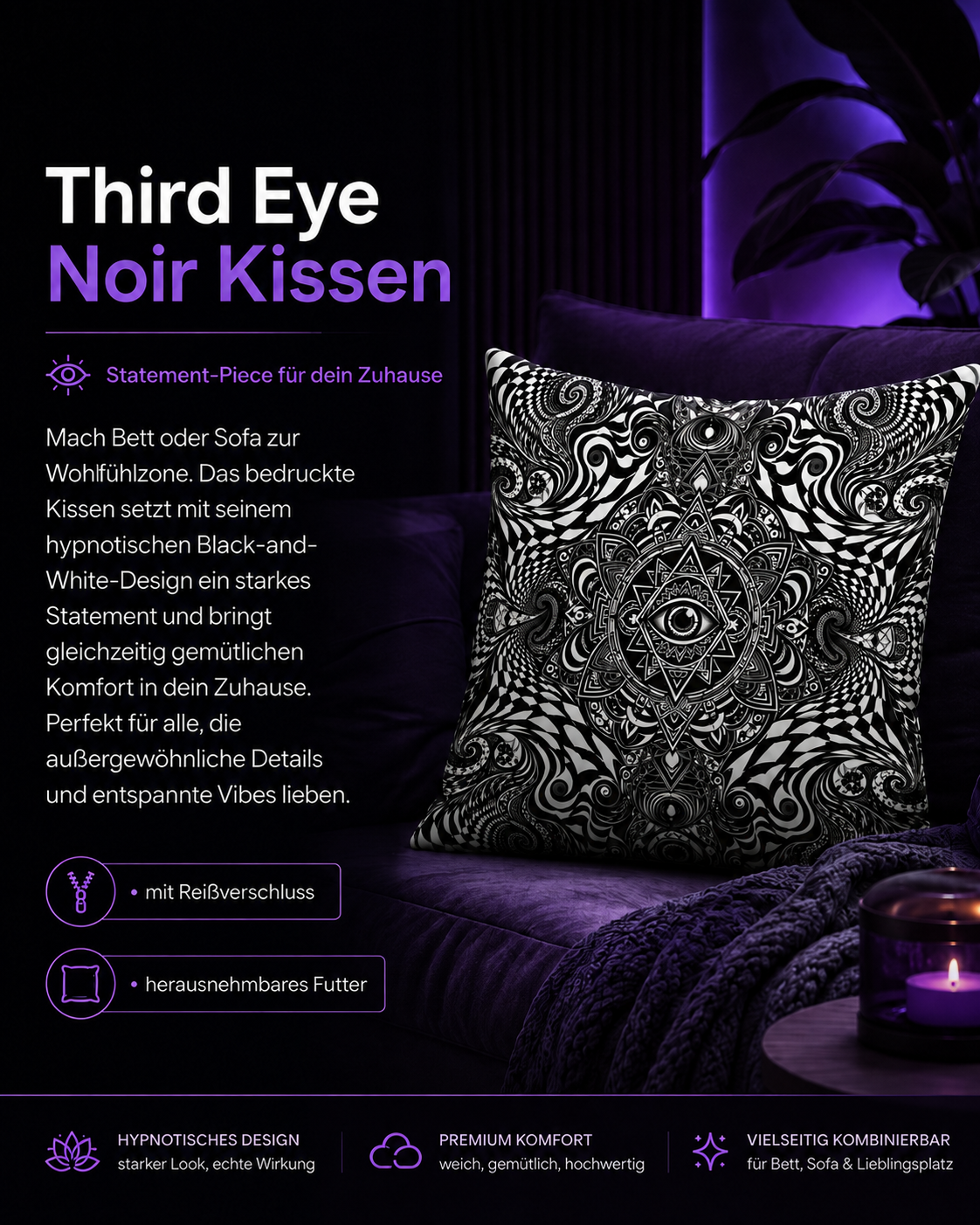 Third Eye Noir Kissen
