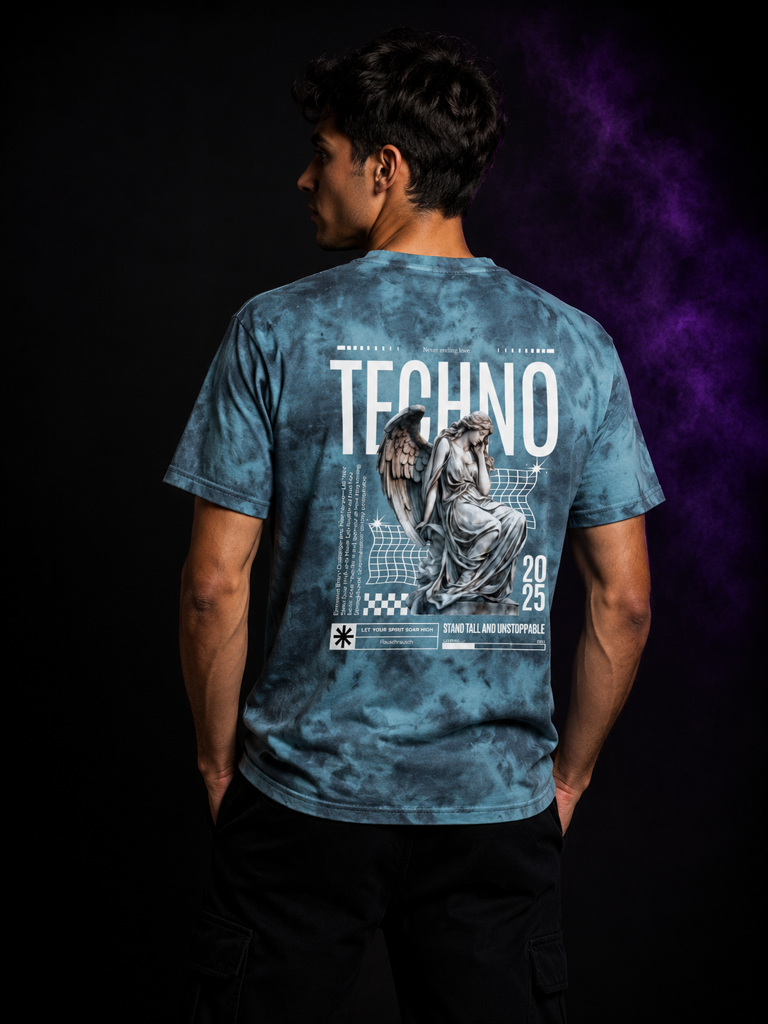 Techno Angel Tie Dye T-Shirt | Festival Shirt mit Rückenprint