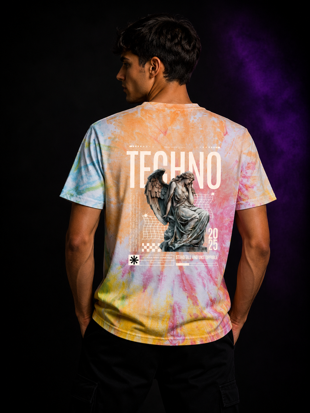 Techno Angel Tie Dye T-Shirt | Festival Shirt mit Rückenprint