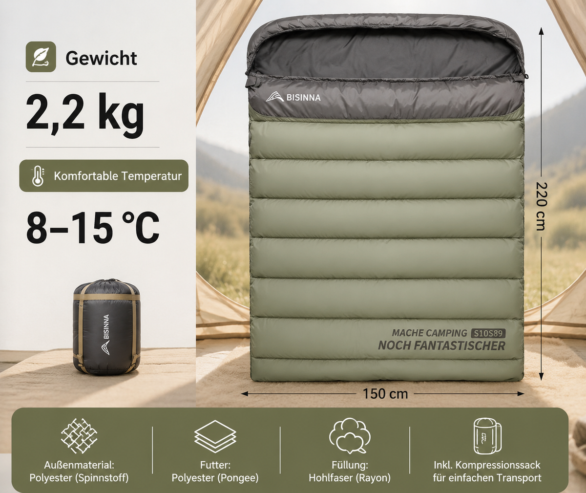 Camping Duo Schlafsack 2,2 kg