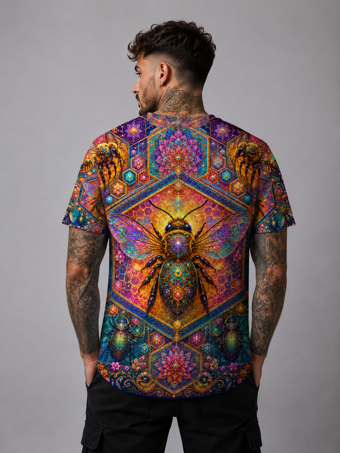 Bee Hexagon Allover Premium Festival Shirt Unisex