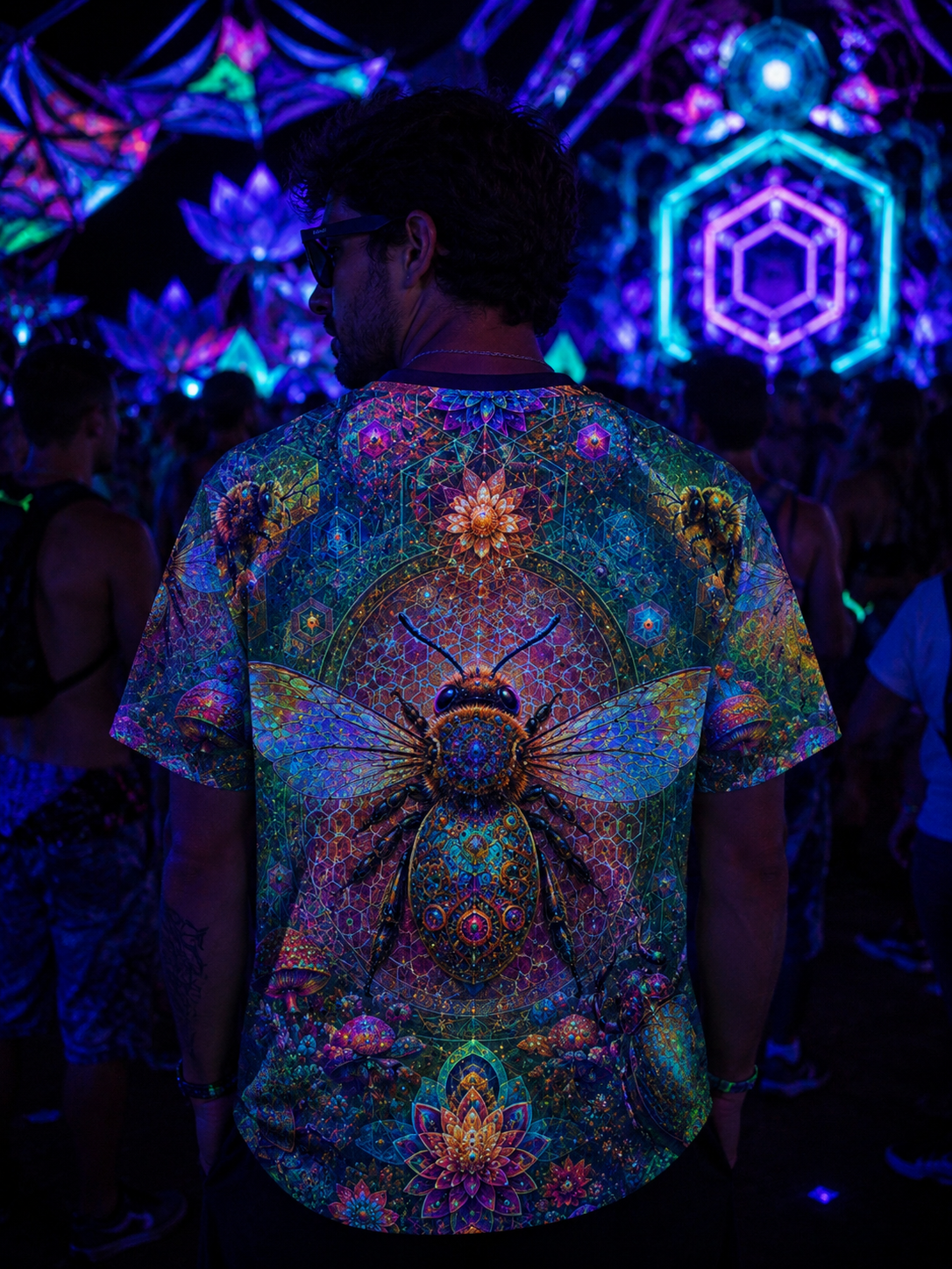 Bee Hexagon Allover Premium Festival Shirt Unisex