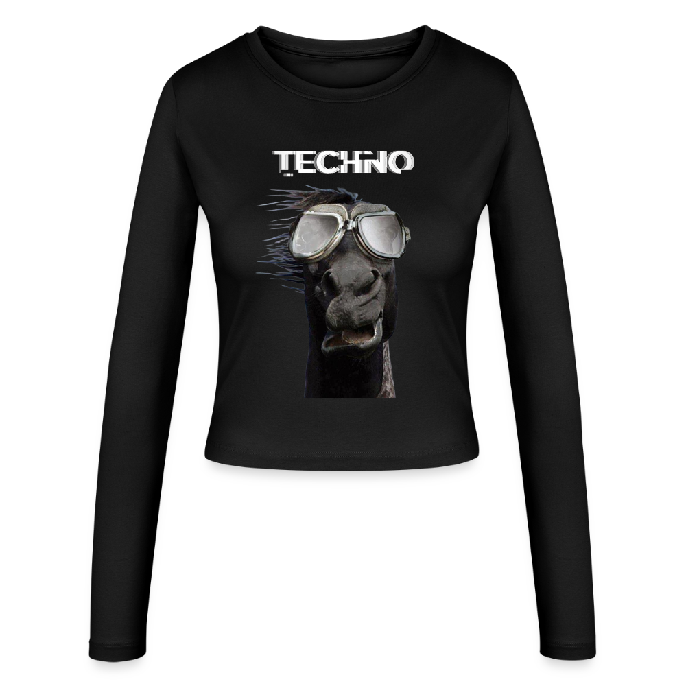 Horse Slim Fit Langarmshirt - Schwarz