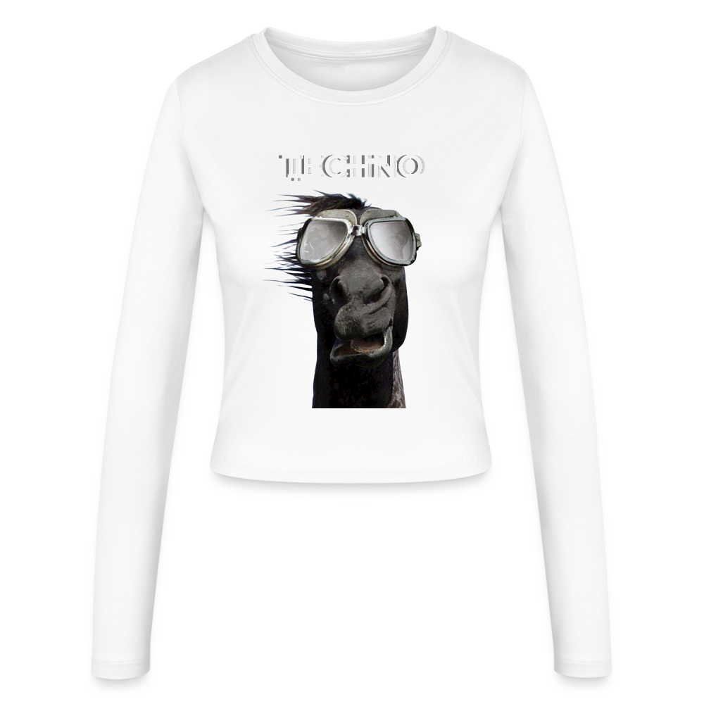 Horse Slim Fit Langarmshirt - Weiß