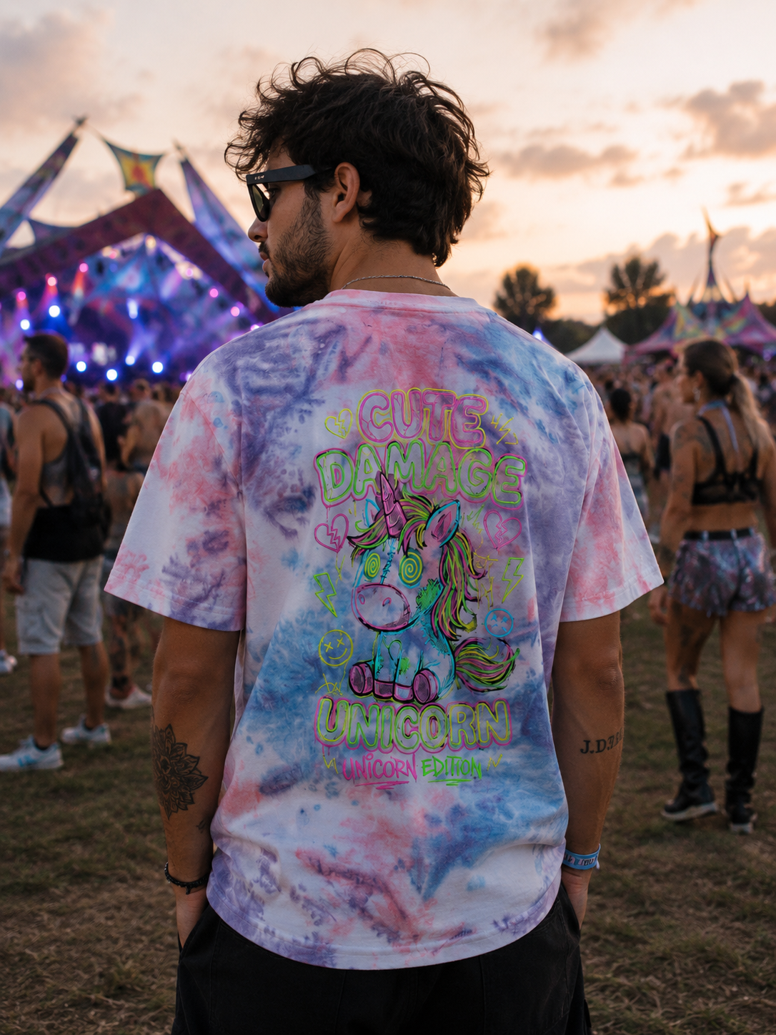 Cute Damage Unicorn Tie Dye T-Shirt | Festival & Rave Edition