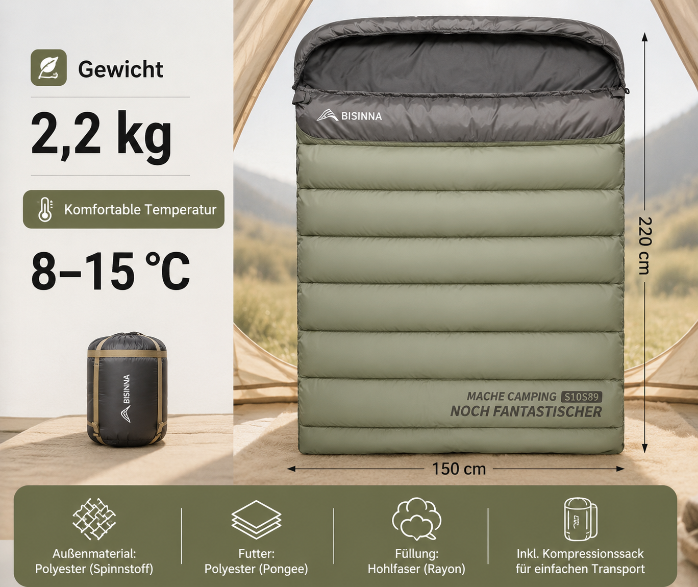 Camping Duo Schlafsack 2,2 kg