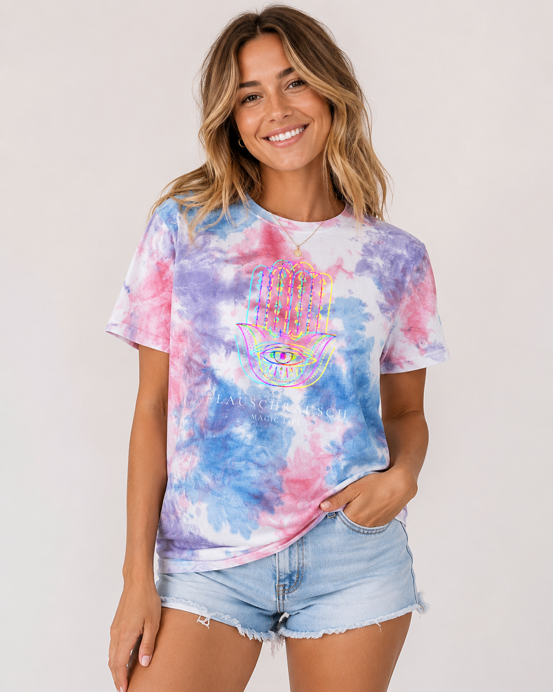 Flauschrausch Magic Life Tie Dye Shirt mit Hamsa Print