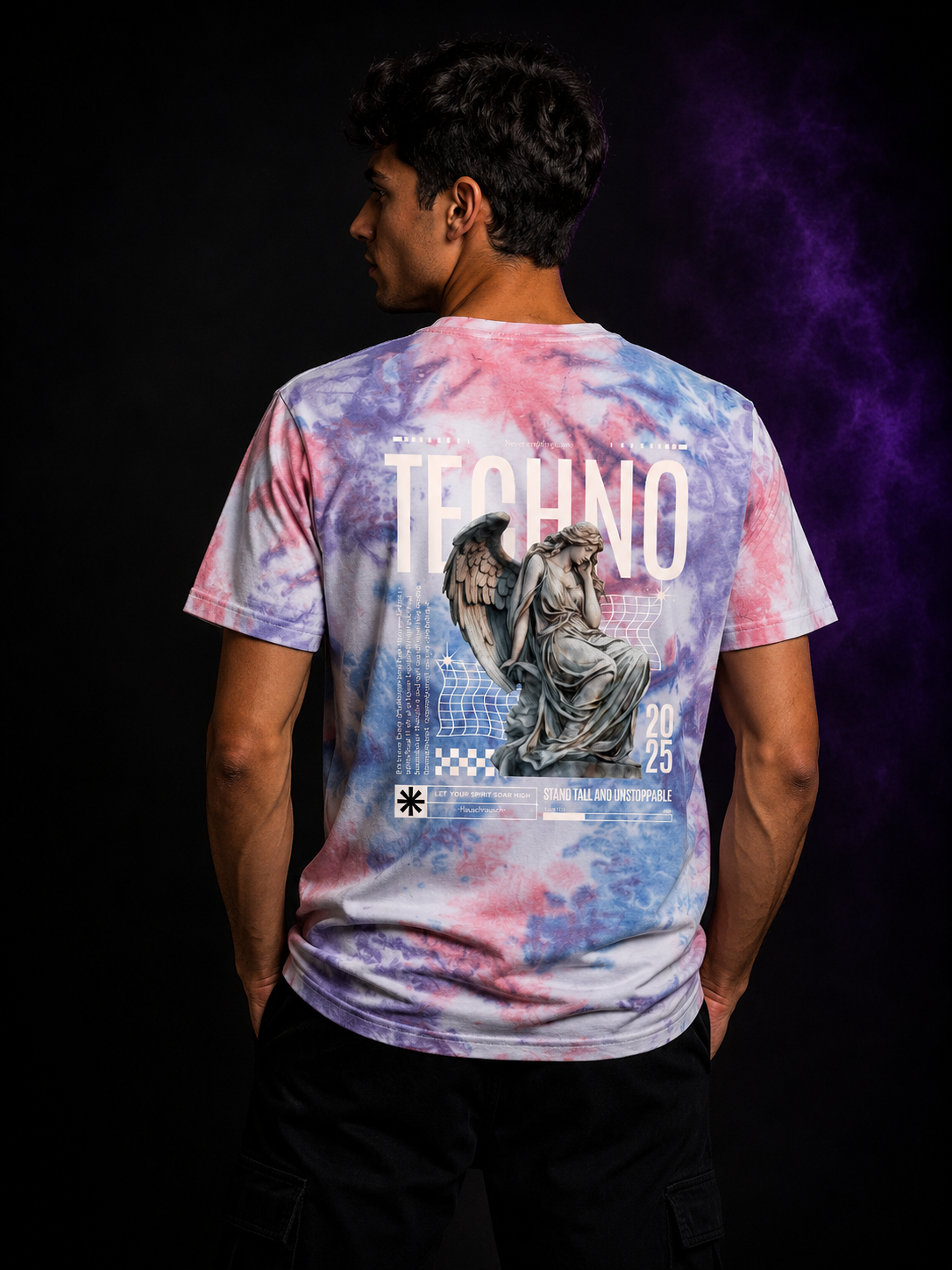 Techno Angel Tie Dye T-Shirt | Festival Shirt mit Rückenprint