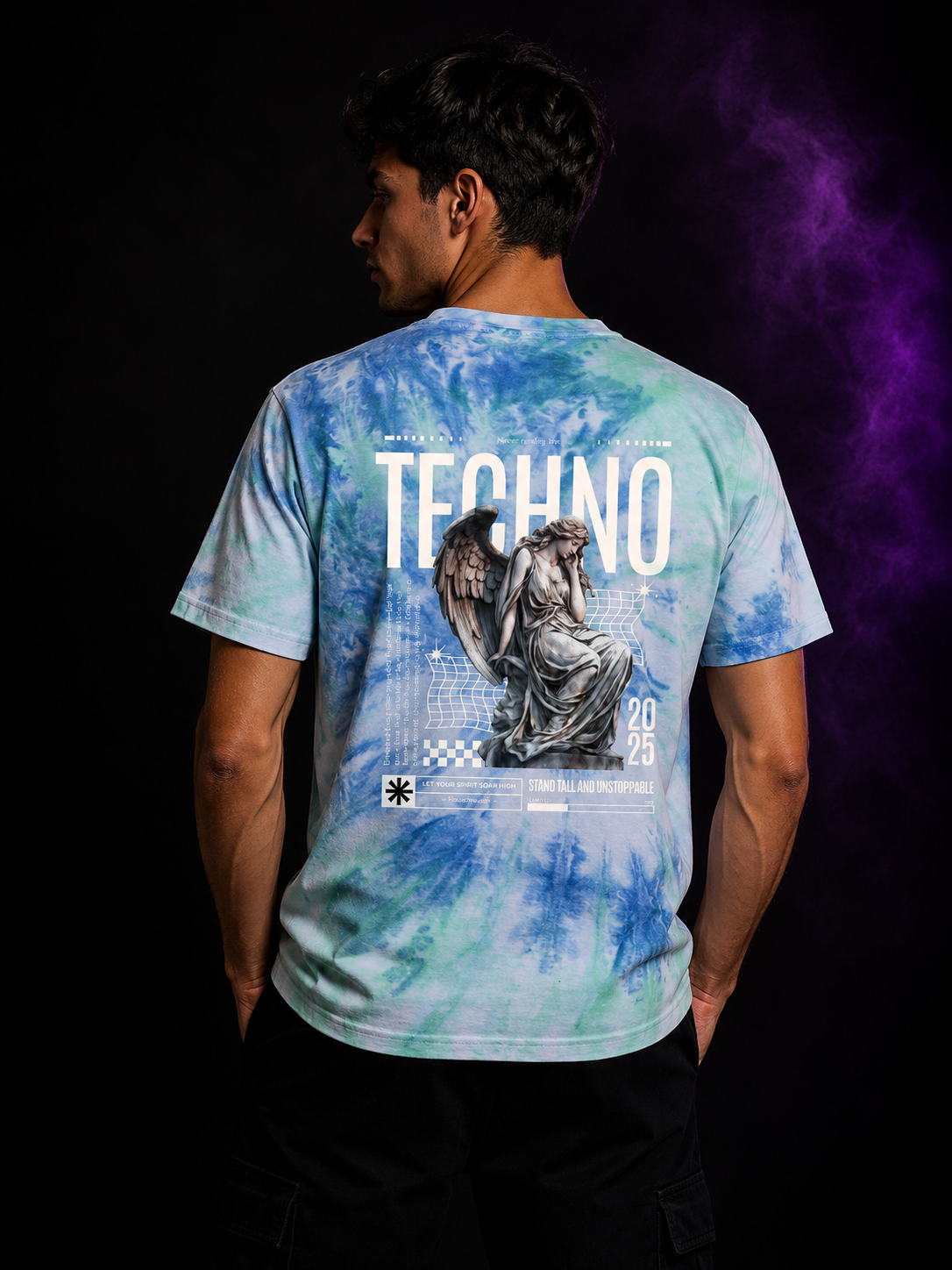 Techno Angel Tie Dye T-Shirt | Festival Shirt mit Rückenprint